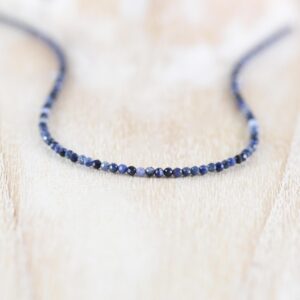 Dumortierite Delicate Beaded Necklace In Sterling Silver, Gold Or Rose Gold Filled, Dainty Blue Gemstone Choker, Long Layering Necklace Dumortierite Delicate Beaded Necklace In Sterling Silver, Gold Or Rose Gold Filled, Dainty Blue Gemstone Choker, Long Layering Necklace