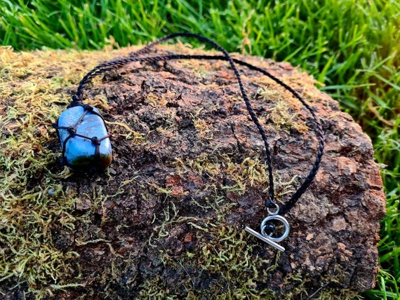 Dumortierite Necklace Healing 25mm-30mm Tumblestone Handmade Macrame Pendant