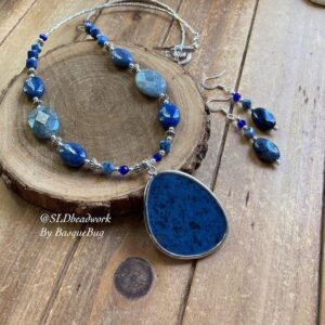 Dumortierite necklace set blue stone silver pendant jewelry earrings kyanite crystal stones bohemian handmade gift handmade sets women 20