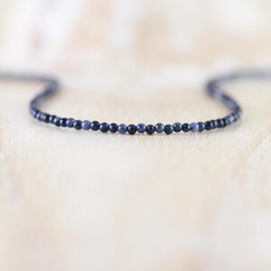 Dumortierite Tiny Beaded Necklace In Sterling Silver, Gold Or Rose Gold Filled, Dainty Gemstone Choker, Long Layering Necklace For Women Dumortierite Tiny Beaded Necklace In Sterling Silver, Gold Or Rose Gold Filled, Dainty Gemstone Choker, Long Layering Necklace For Women