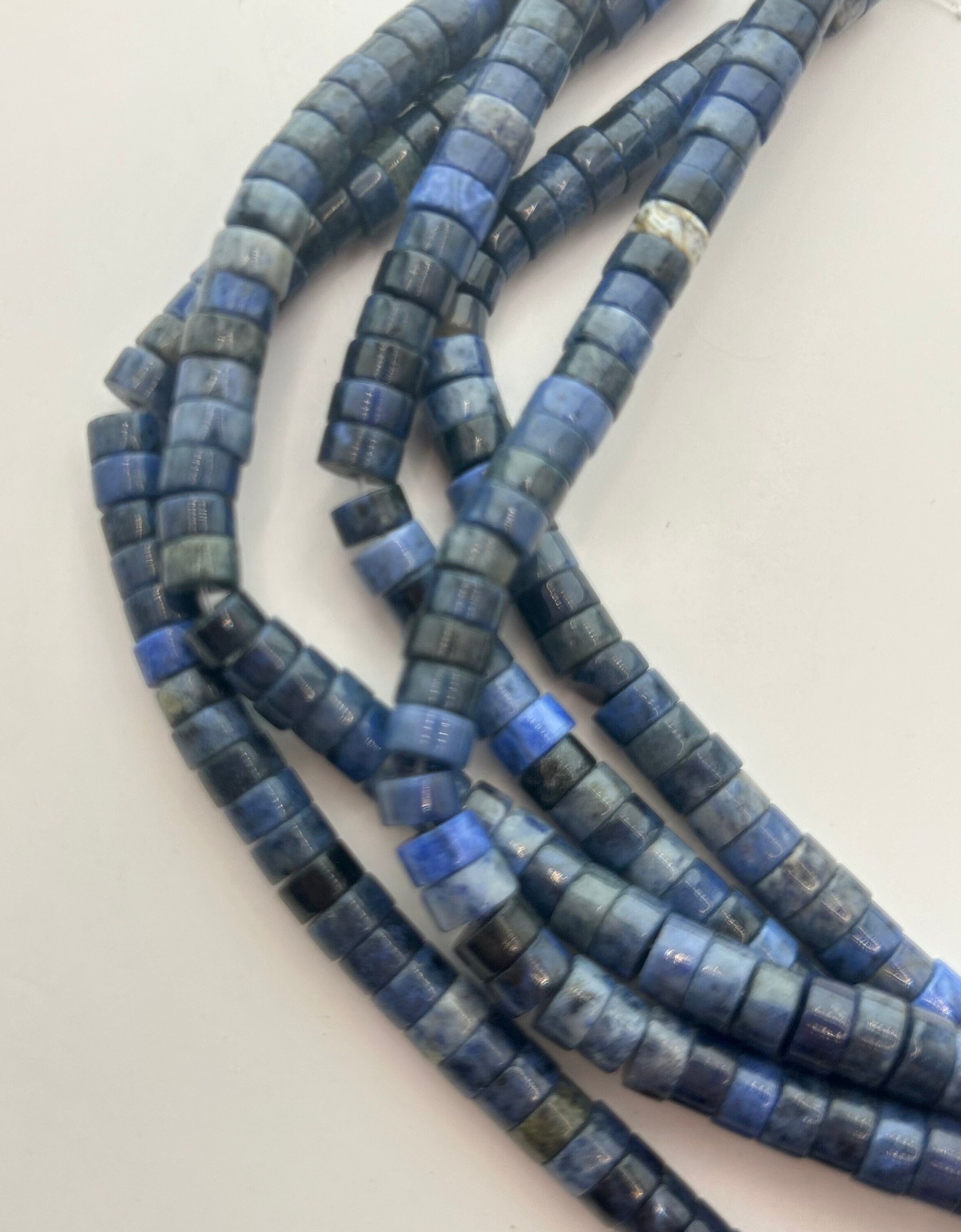 3x6mm Heishi Dumortierite Gemstone Beads. 15” Strand Of High Quality, Mixed Blue Heishi Beads, Approx. 106 Per Strand.