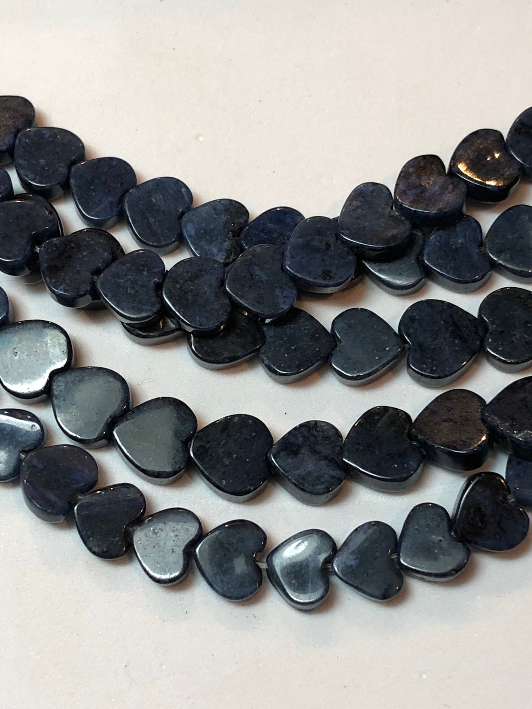 6mm Heart Dumortierite Gemstone Beads. Full 15" Strand Of High Quality A/aa Grade Beads, About 66 Per Strand.