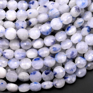 Faceted Natural Dumortierite In Quartz Coin Beads 6mm 8mm 10mm 15.5" Strand