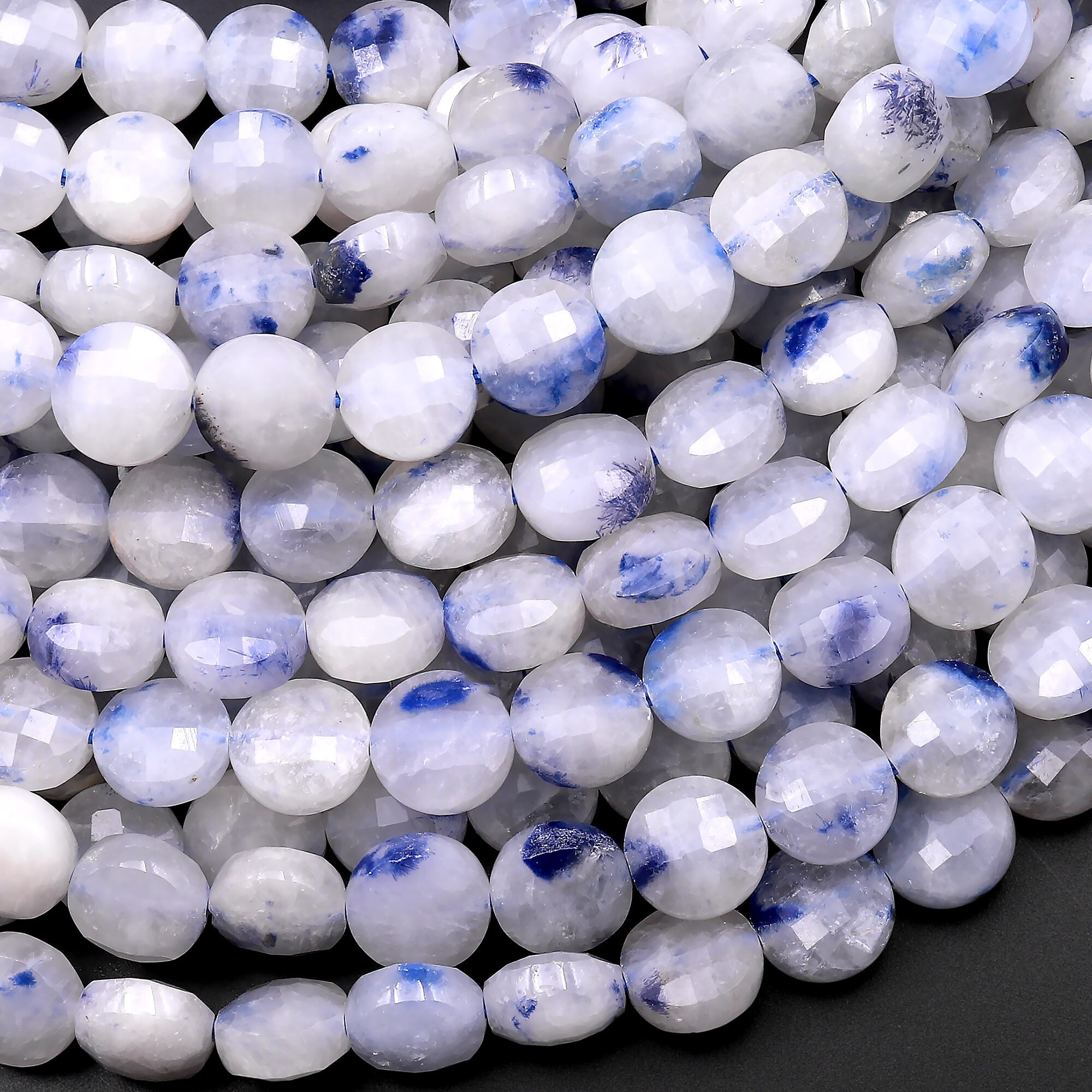Faceted Natural Dumortierite In Quartz Coin Beads 6mm 8mm 10mm 15.5" Strand