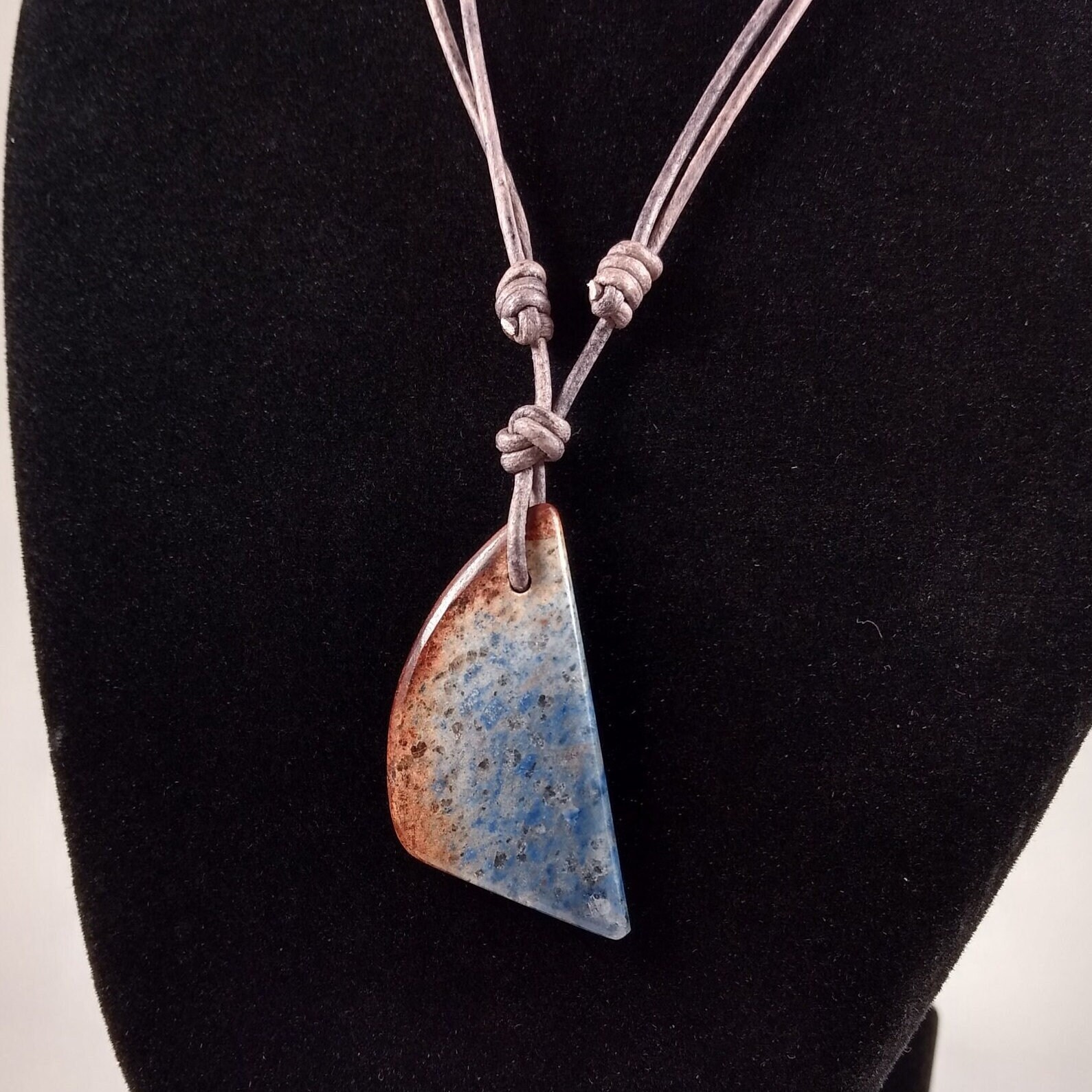 Dumortierite Pendant Adjustable Leather Necklace Handmade By Chris Hay