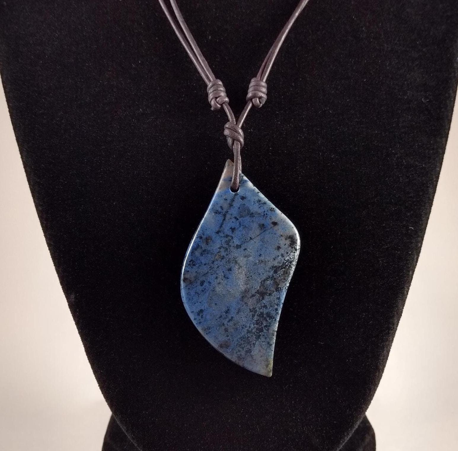 Dumortierite Pendant Adjustable Leather Necklace Handmade By Chris Hay