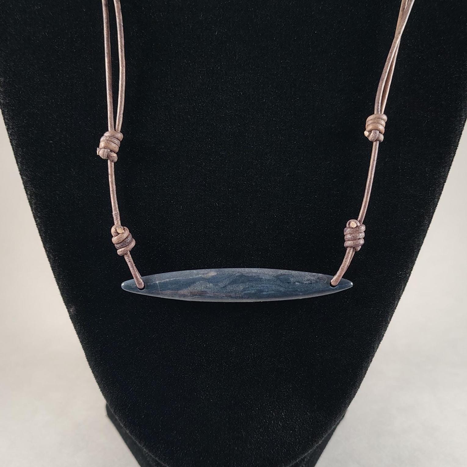 Dumortierite Pendant Bar Adjustable Leather Necklace Handmade By Chris Hay