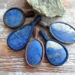 Blue Dumortierite necklace, healing balance stone, blue stone pendant, gift for darling, meditation necklace, macrame pendant gift