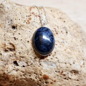 Blue Dumortierite pendant necklace. Reiki jewelry uk. 18x13mm Semi precious stone