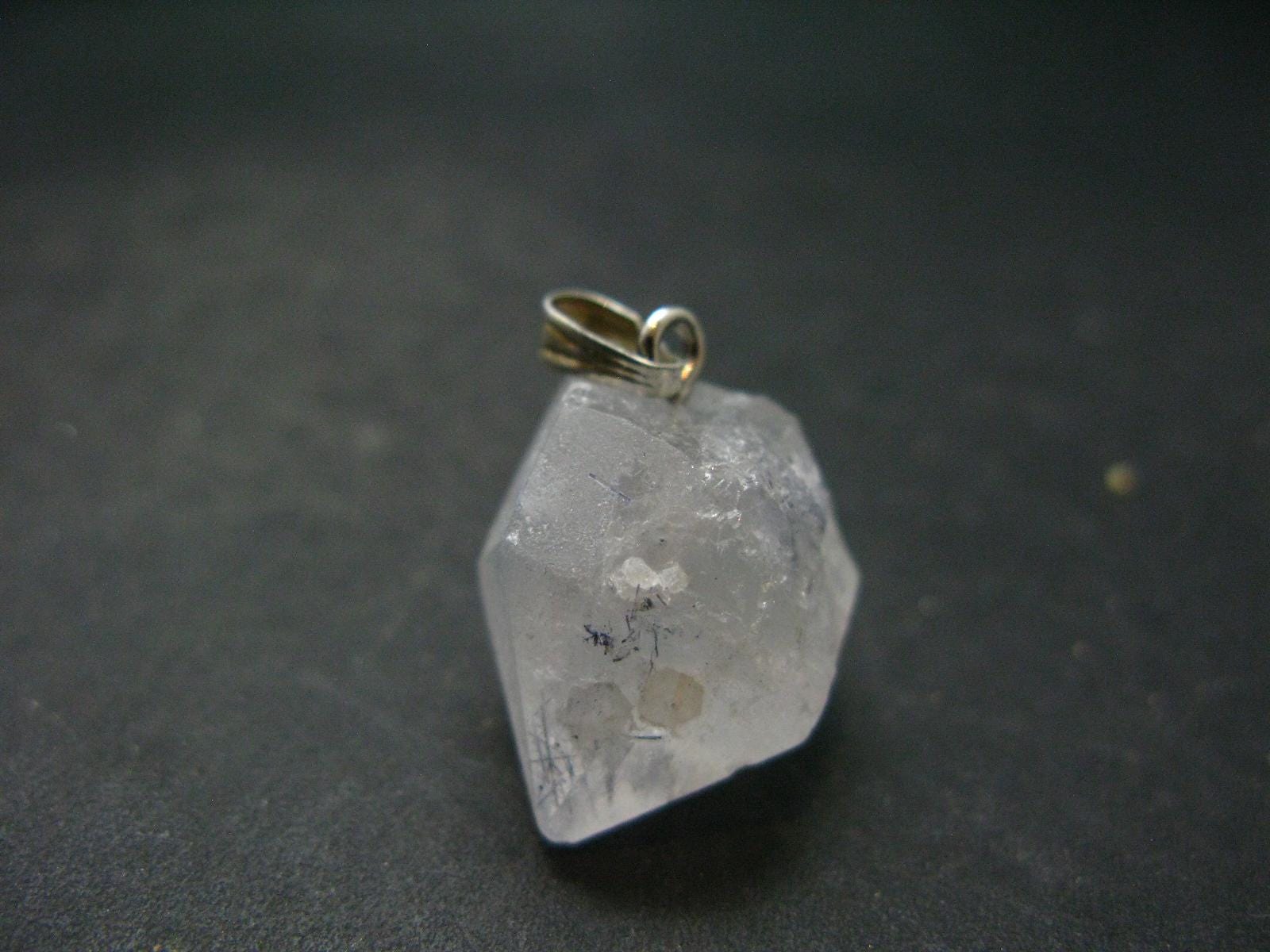 Dumortierite In Terminated Quartz Crystal Silver Pendant From Brazil - 1.0" - 6.14 Grams