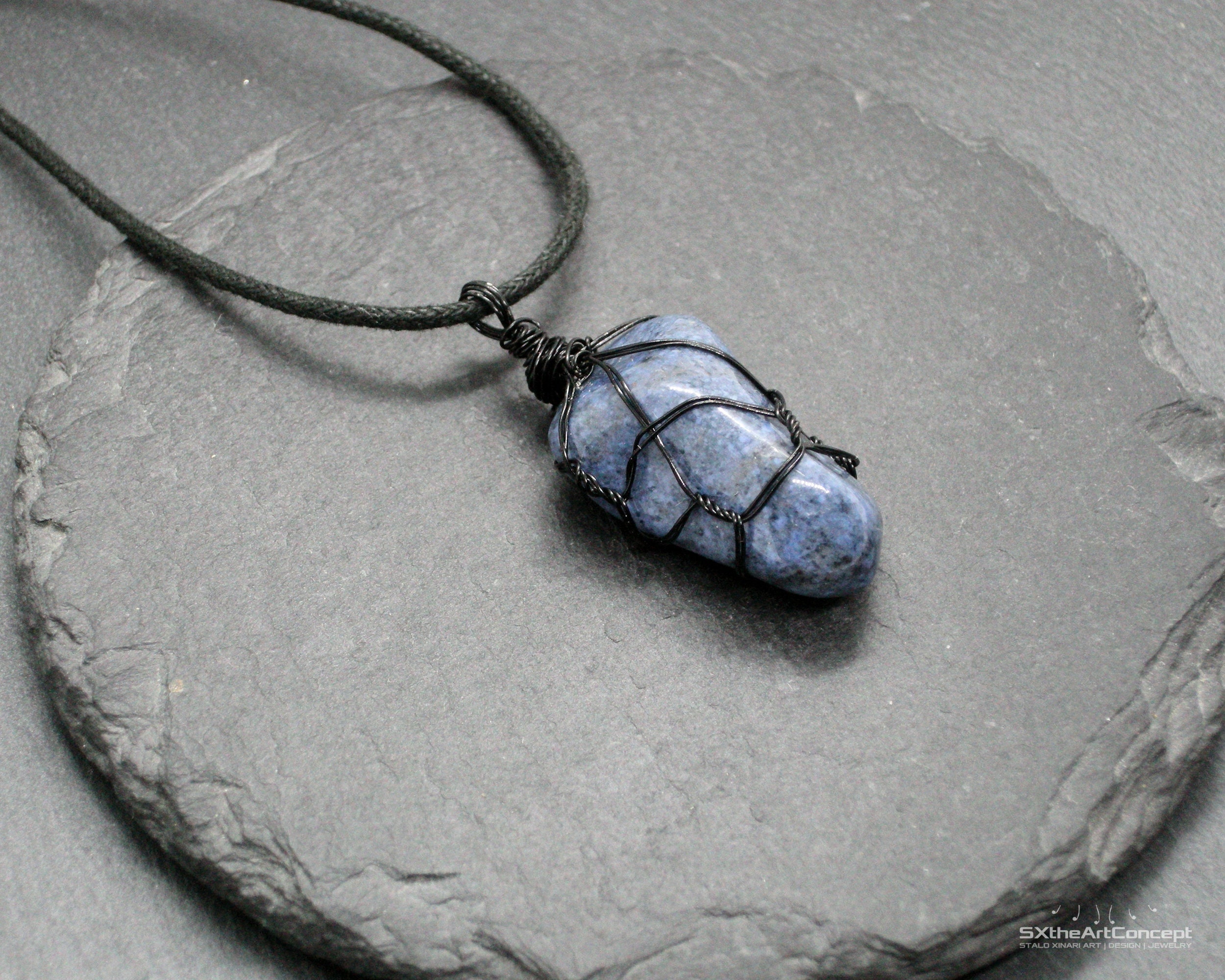 Dumortierite Pendant Necklace, Protection Stone Amulet, Spiritual Jewelry