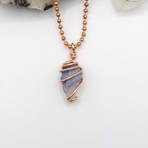 Dumortierite Quartz Necklace, Copper Wire Wrapped Dumortierite Pendant