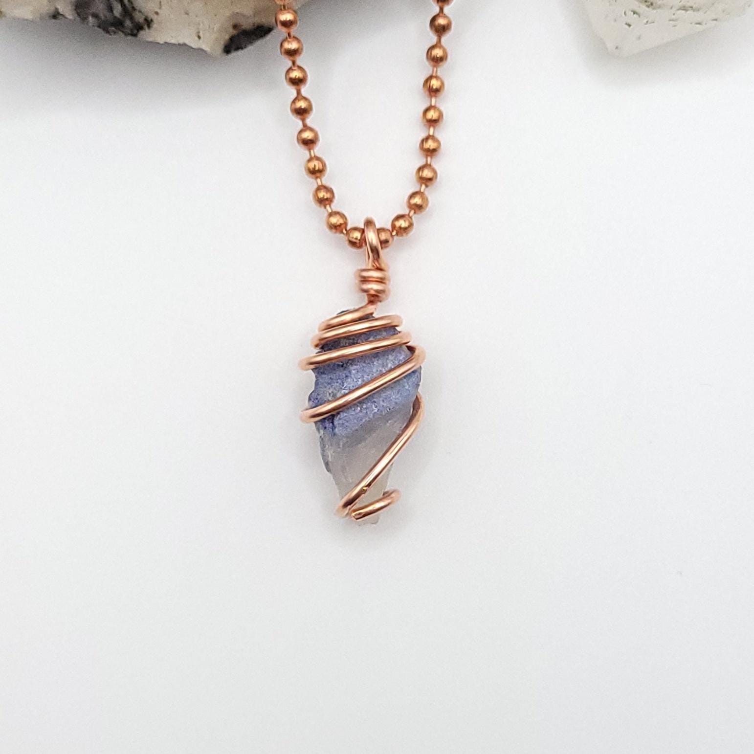 Dumortierite Quartz Necklace, Copper Wire Wrapped Dumortierite Pendant