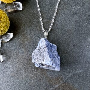 Raw Dumortierite Pendant 1.2 Inches Chunky Blue Gemstone Necklace With Metal Loop