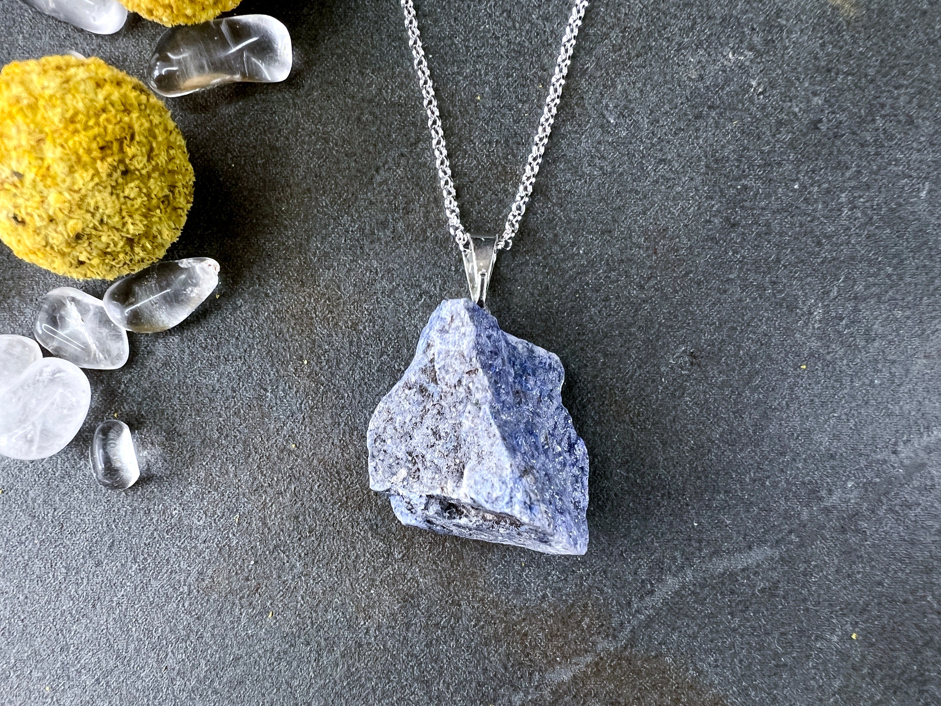 Raw Dumortierite Pendant 1.2 Inches Chunky Blue Gemstone Necklace With Metal Loop
