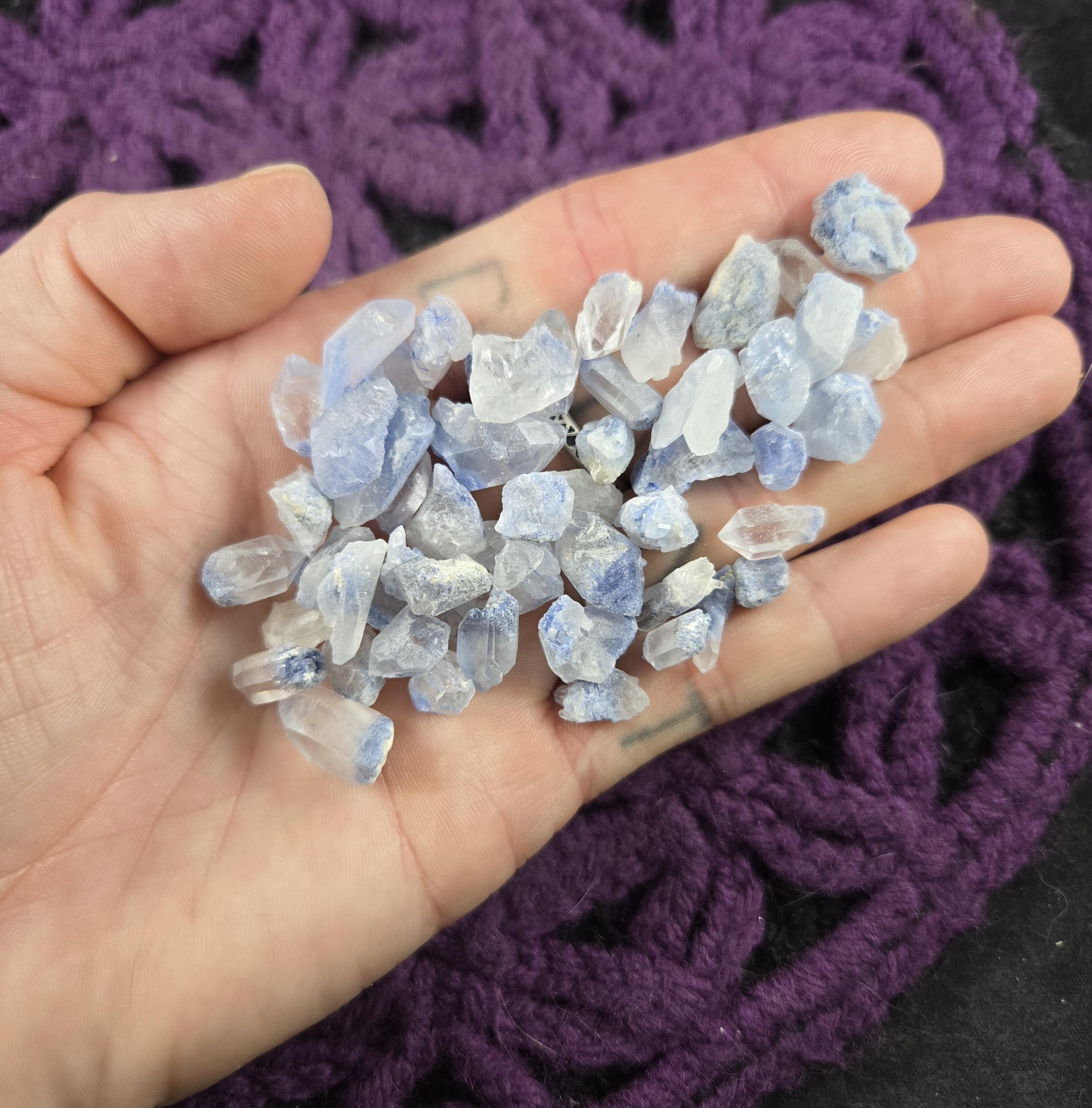 Dumortierite In Quartz Crystal Points And Pieces Raw Rough Small Brazil Light Blue Etched 30 Grams Gridding Bulk Dumortierite In Quartz Crystal Points And Pieces Raw Rough Small Brazil Light Blue Etched 30 Grams Gridding Bulk