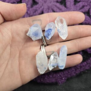 Dumortierite in Quartz Crystal Points Pieces Raw Rough Small Brazil Light Blue Etched gridding bulk set of 6