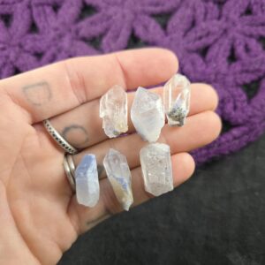Dumortierite in Quartz Crystal Points Pieces Raw Rough Small Brazil Light Blue Etched gridding bulk set of 6
