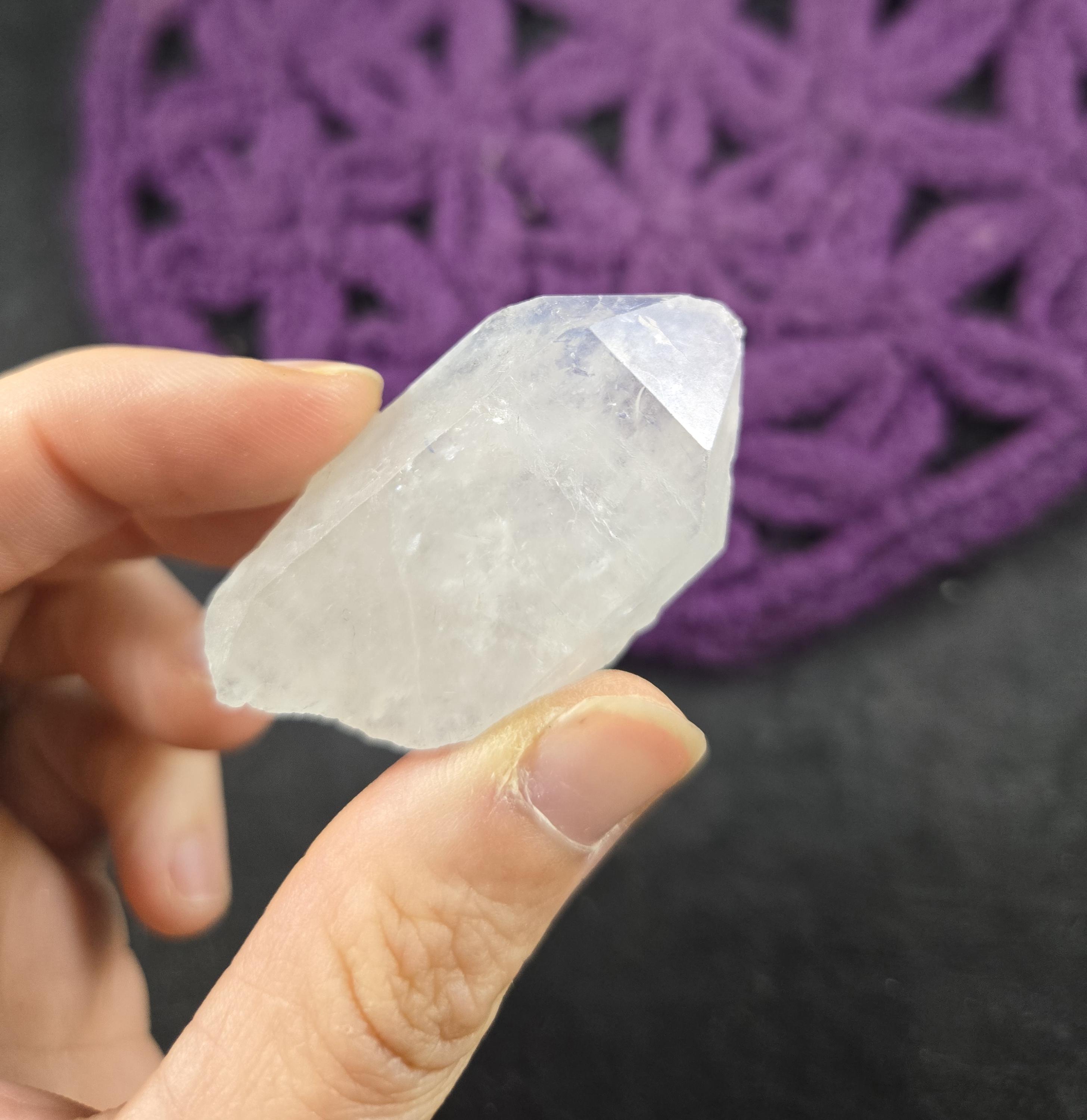 Dumortierite Quartz Crystal Point Brazil Terminated Light Blue Etched