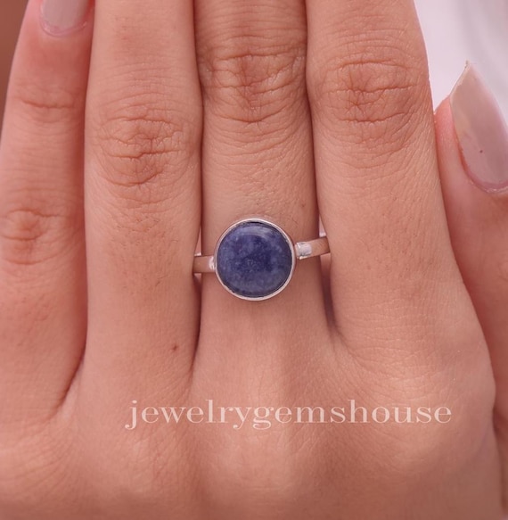 Dumortierite Quartz Ring, 925 Sterling Silver Ring,  Round Gemstone Ring, Handmade Ring,  Gemstone Jewelry, Women Ring, Anniversary Gift