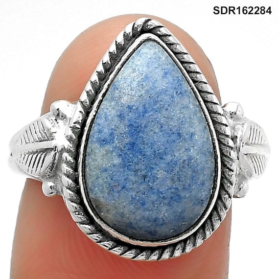 Dumortierite Quartz Ring, Sterling Silver Boho Gemstone Jewelry – Blue Crystal Statement Piece