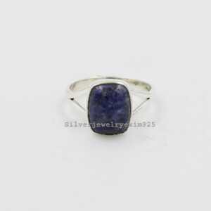Blue Dumortierite Ring: Cushion Gemstone, 925 Sterling Silver