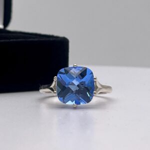 Blue Quartz Cushion Cut Ring: Sterling Silver With Sizing Dumortierite Jewelry Blue Quartz Cushion Cut Ring: Sterling Silver With Sizing Dumortierite Jewelry