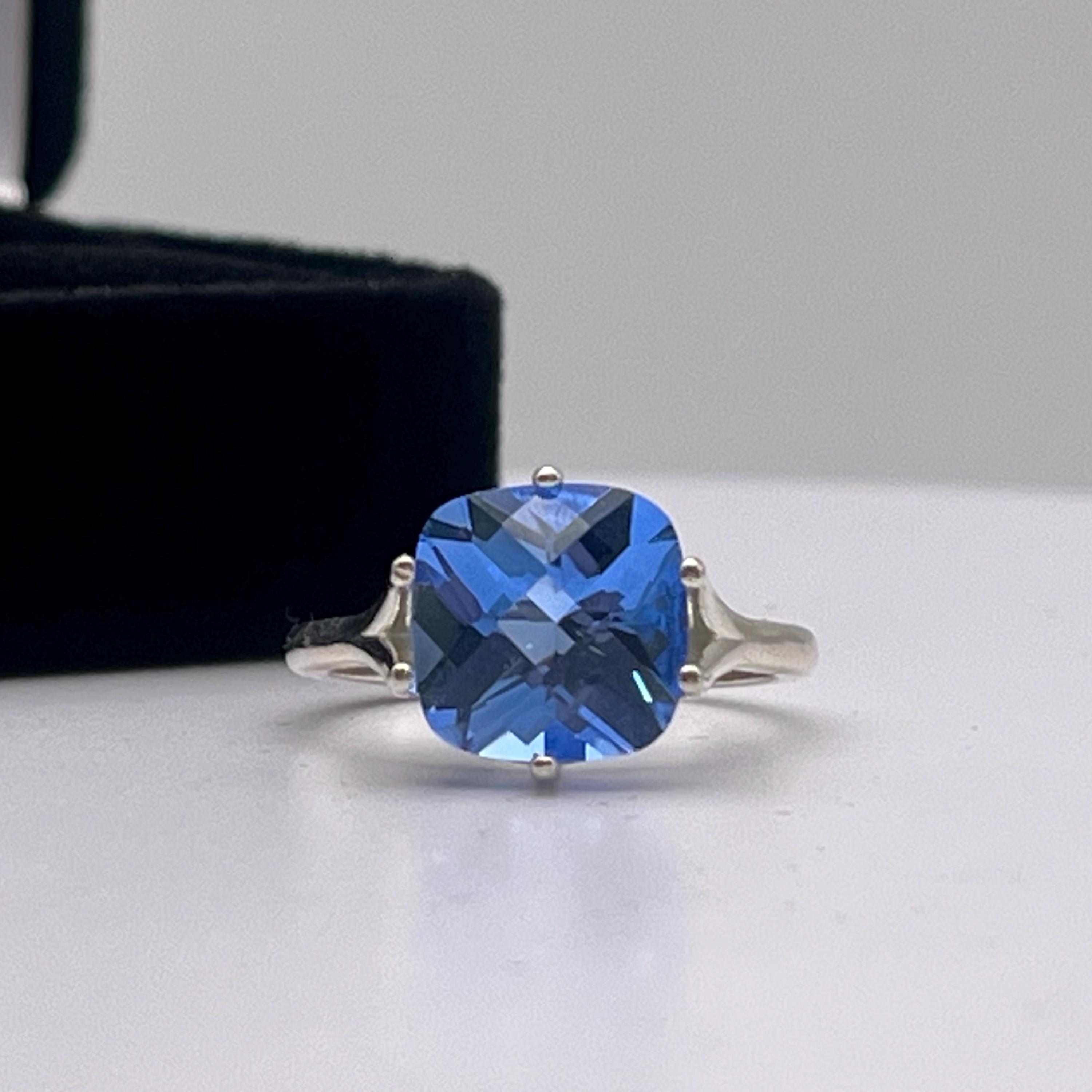 Blue Quartz Cushion Cut Ring: Sterling Silver With Sizing Dumortierite Jewelry Blue Quartz Cushion Cut Ring: Sterling Silver With Sizing Dumortierite Jewelry