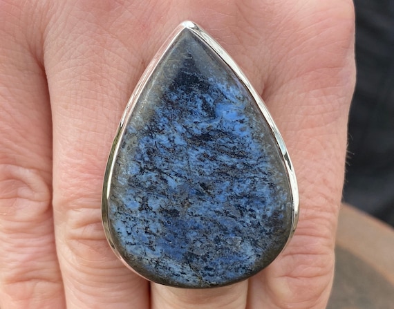 Dumortierite Ring (size P , 8) In 925 Sterling Silver - Natural 30x43mm Blue Gemstone - Handmade Statement Ring