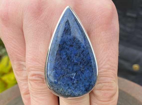 Dumortierite Ring (size S , 9.5) In 925 Sterling Silver - Natural 27x48mm Blue Gemstone - Handmade Statement Ring Dumortierite Ring (size S , 9.5) In 925 Sterling Silver - Natural 27x48mm Blue Gemstone - Handmade Statement Ring