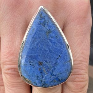 Dumortierite ring (size T , 9.75) in 925 Sterling Silver - natural 27x43mm blue gemstone - handmade statement ring