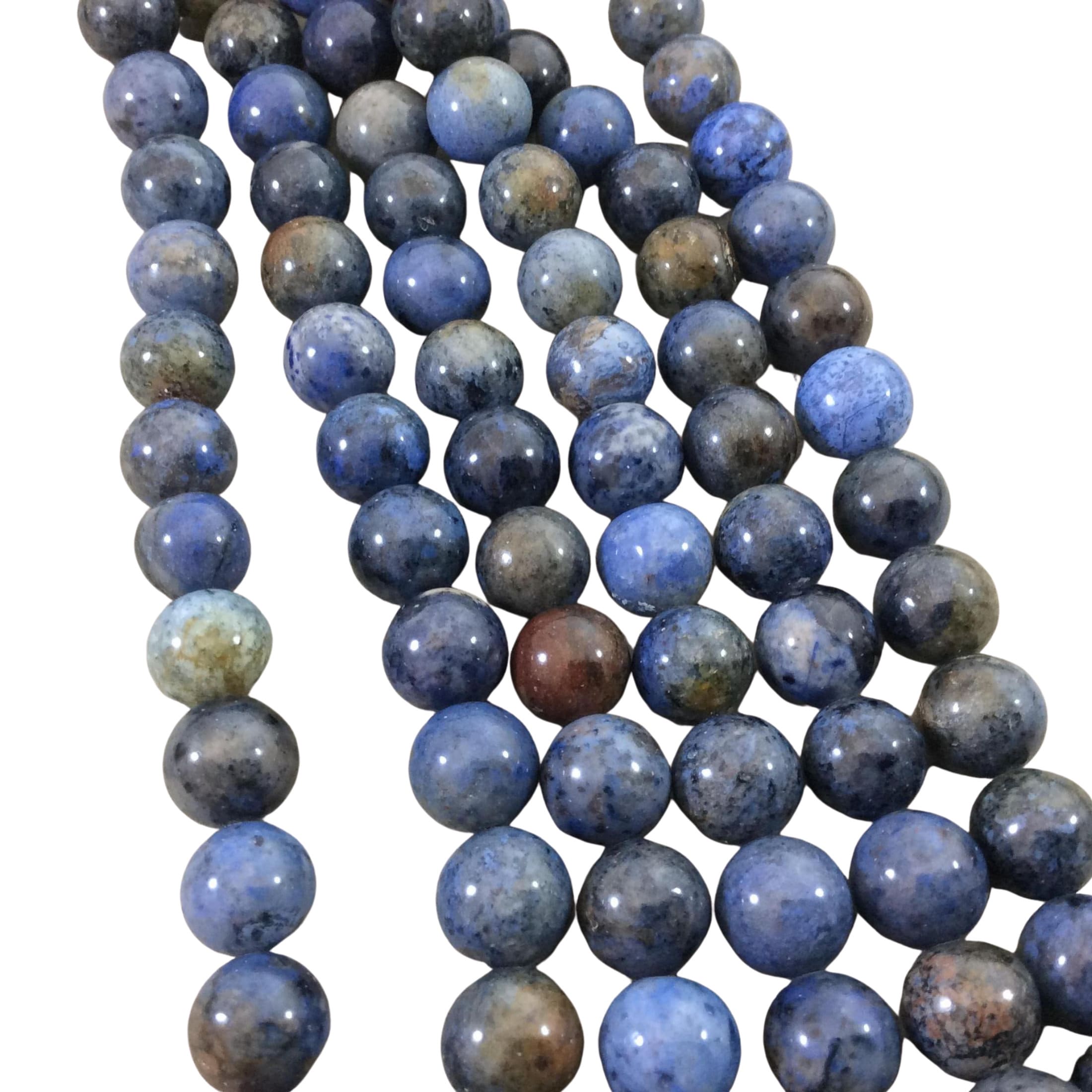 10mm Glossy Dumortierite Beads: Mixed Blue Round Gemstone Strand