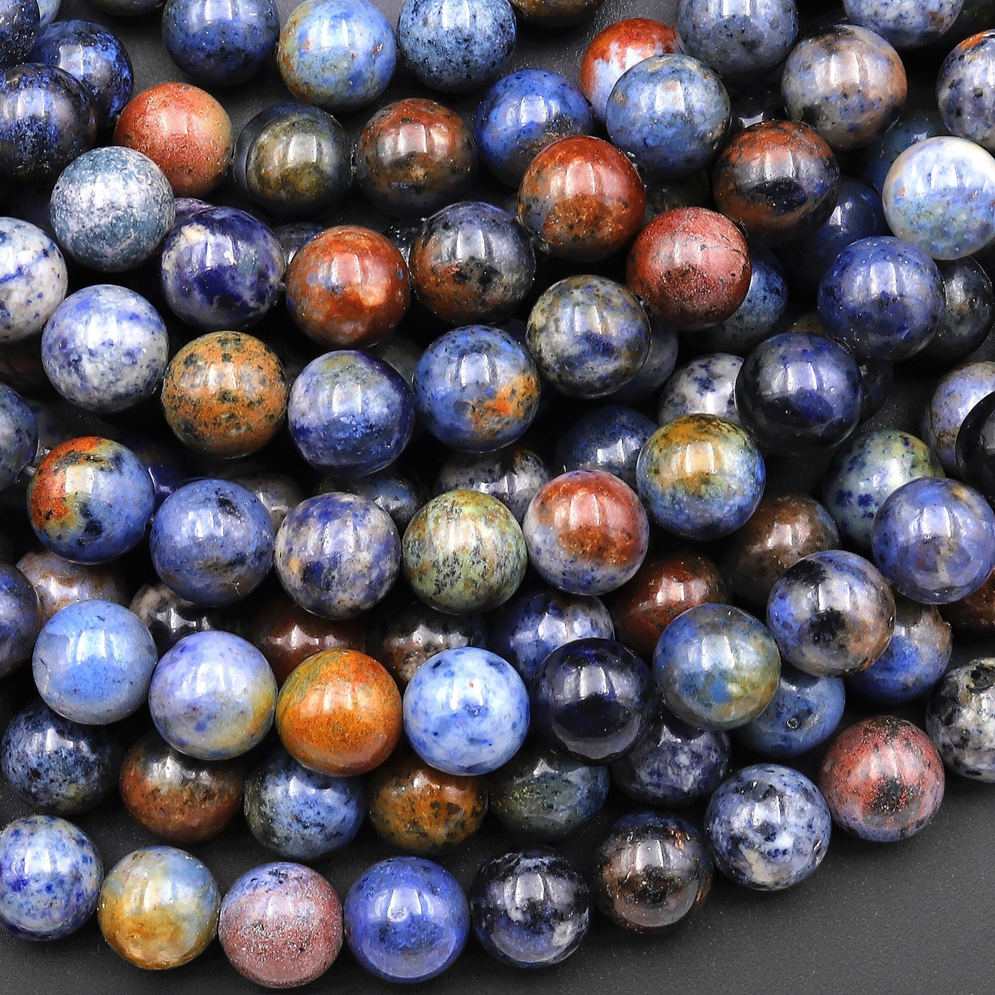 Natural Sunset Dumortierite Round Beads 4mm 6mm 8mm 10mm 12mm Round Beads Rare Earthy Blue Rusty Orange Natural Stone 15.5" Strand