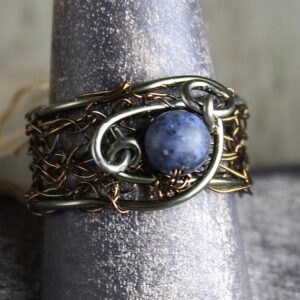 Dumortierite stone bronze wire crochet ring Dumortierite stone bronze wire crochet ring