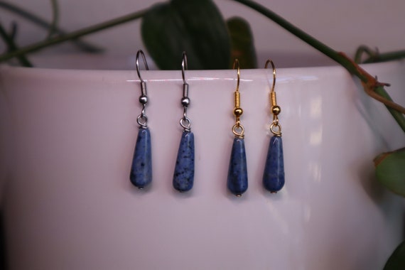 Dumortierite Teardrop Dangle Earrings, Gemstone Dainty Teardrop Earrings, Dumortierite Earrings, Birthday Gift Dumortierite Teardrop Dangle Earrings, Gemstone Dainty Teardrop Earrings, Dumortierite Earrings, Birthday Gift