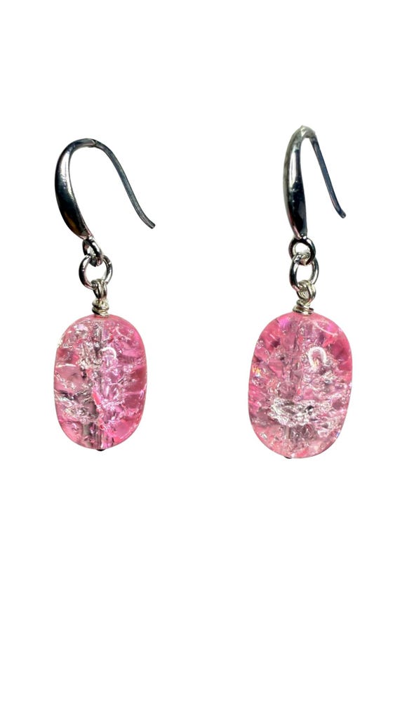 Dyed Oblong Crackle Calcite Beads Earrings With Sterling Silver Hooks