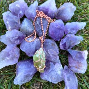 Earth's Energy Wrapped: Green Calcite Copper Necklace