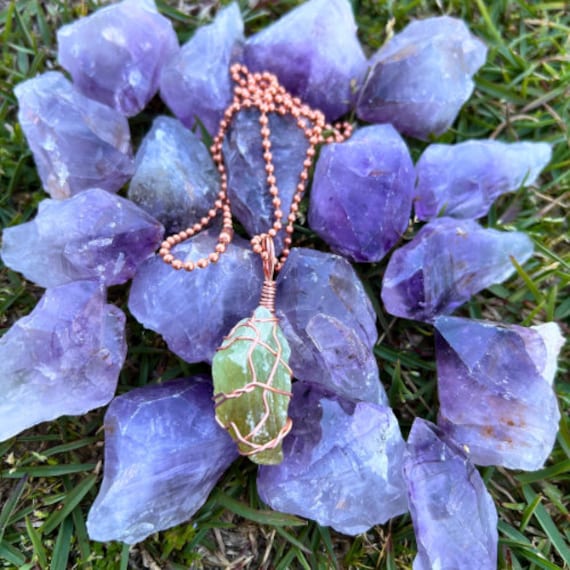 Earth's Energy Wrapped: Green Calcite Copper Necklace