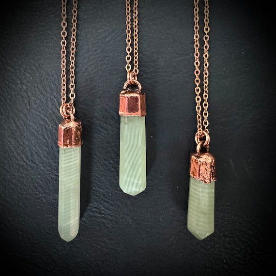 Electroformed Copper Pistachio Calcite Point Necklace Electroformed Copper Pistachio Calcite Point Necklace
