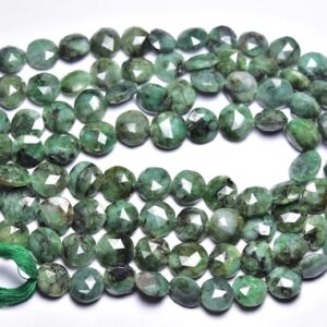 Beautiful Emerald Coin Beads - 10 inches - Natural Emerald Faceted Coin Briolettes - Size is 9.5 - 10.5 mm #908
