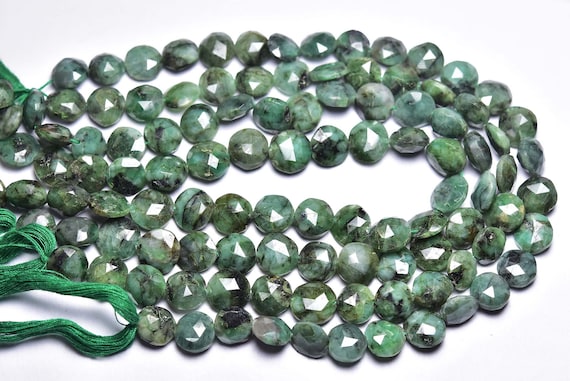 Beautiful Emerald Coin Beads - 10 Inches - Natural Emerald Faceted Coin Briolettes - Size Is 9.5 - 10.5 Mm #908 Beautiful Emerald Coin Beads - 10 Inches - Natural Emerald Faceted Coin Briolettes - Size Is 9.5 - 10.5 Mm #908