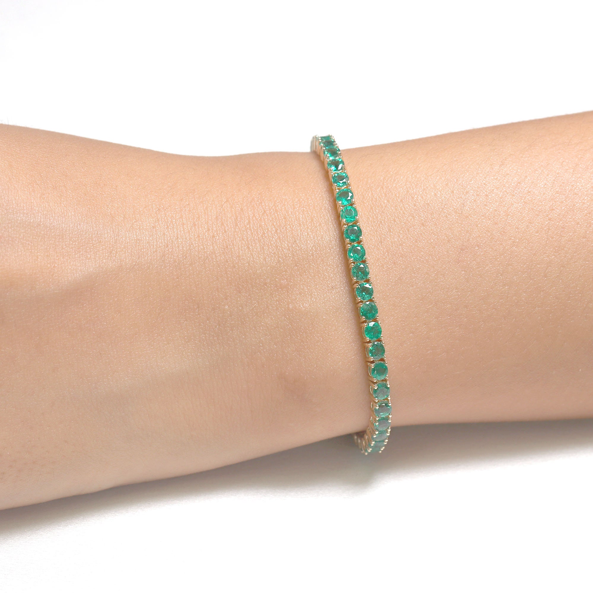 14k Gold Emerald Tennis Bracelet: Handmade Fine Jewelry 14k Gold Emerald Tennis Bracelet: Handmade Fine Jewelry
