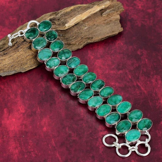 Emerald Bracelet, 925 Sterling Silver Jewelry Bracelet, Adjustable Bracelet, Gemstone Bracelet, Handmade Jewelry, Statement Jewelry Gifts