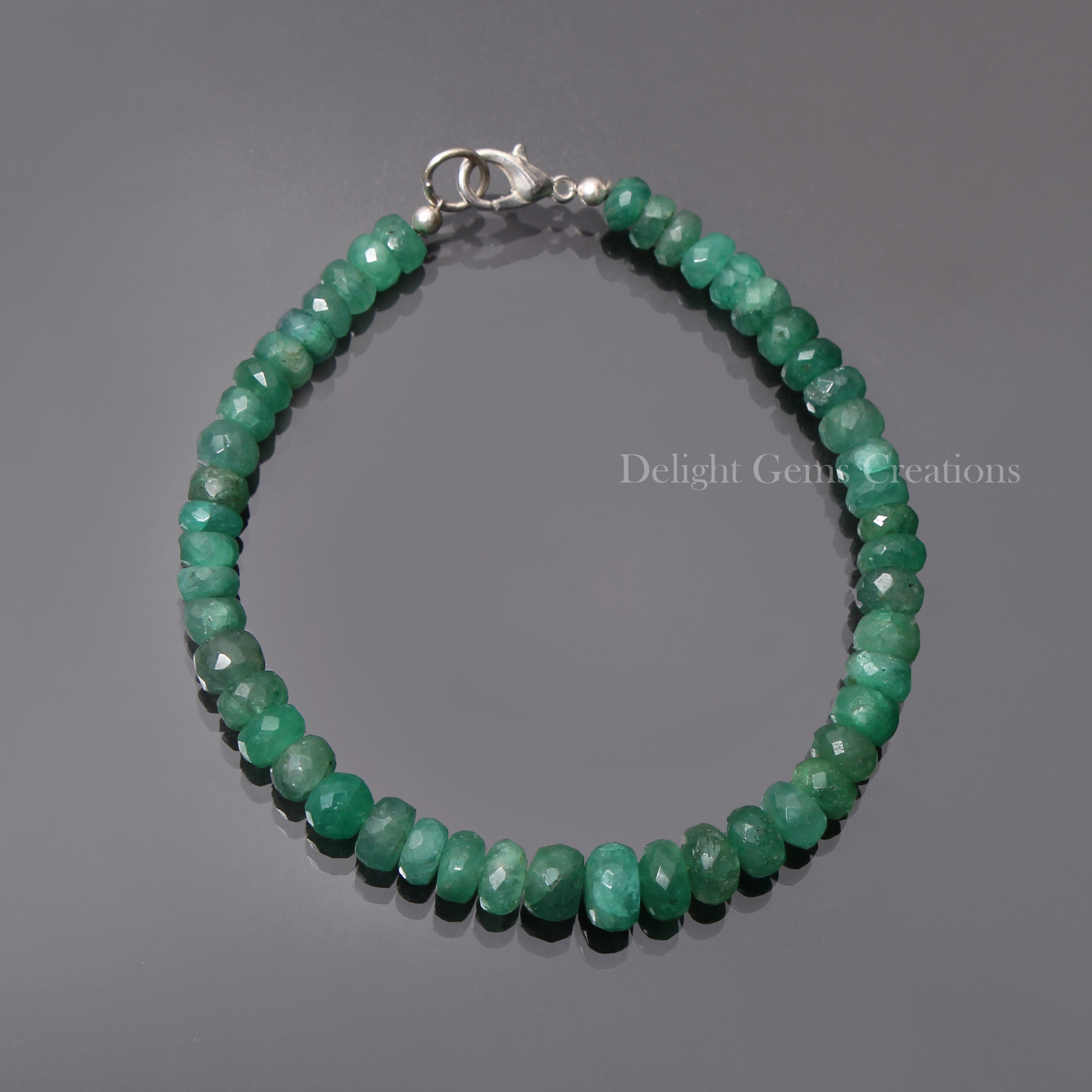 Aaa++ Natural Zambian Emerald Bracelet, 5.5-8mm Faceted Rondelle Gemstone Beads, Fine Emerald Beaded Jewelry