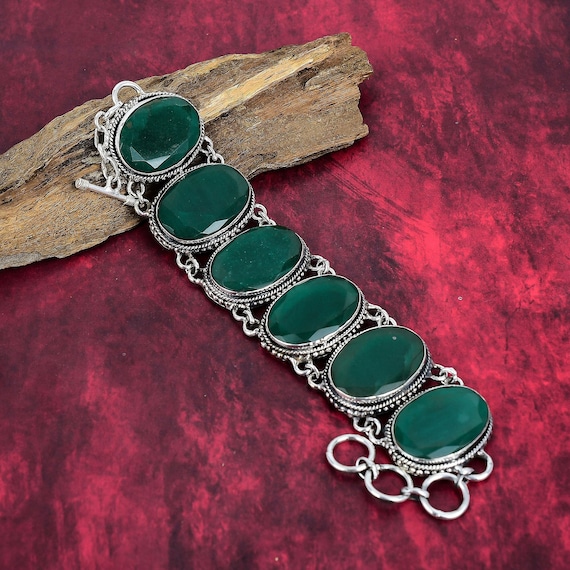 Beautiful Emerald Bracelet, 925 Sterling Silver Bracelet, Adjustable Chain Bracelet, Gemstone Bracelet, Handmade Jewelry, Anniversary Gifts.