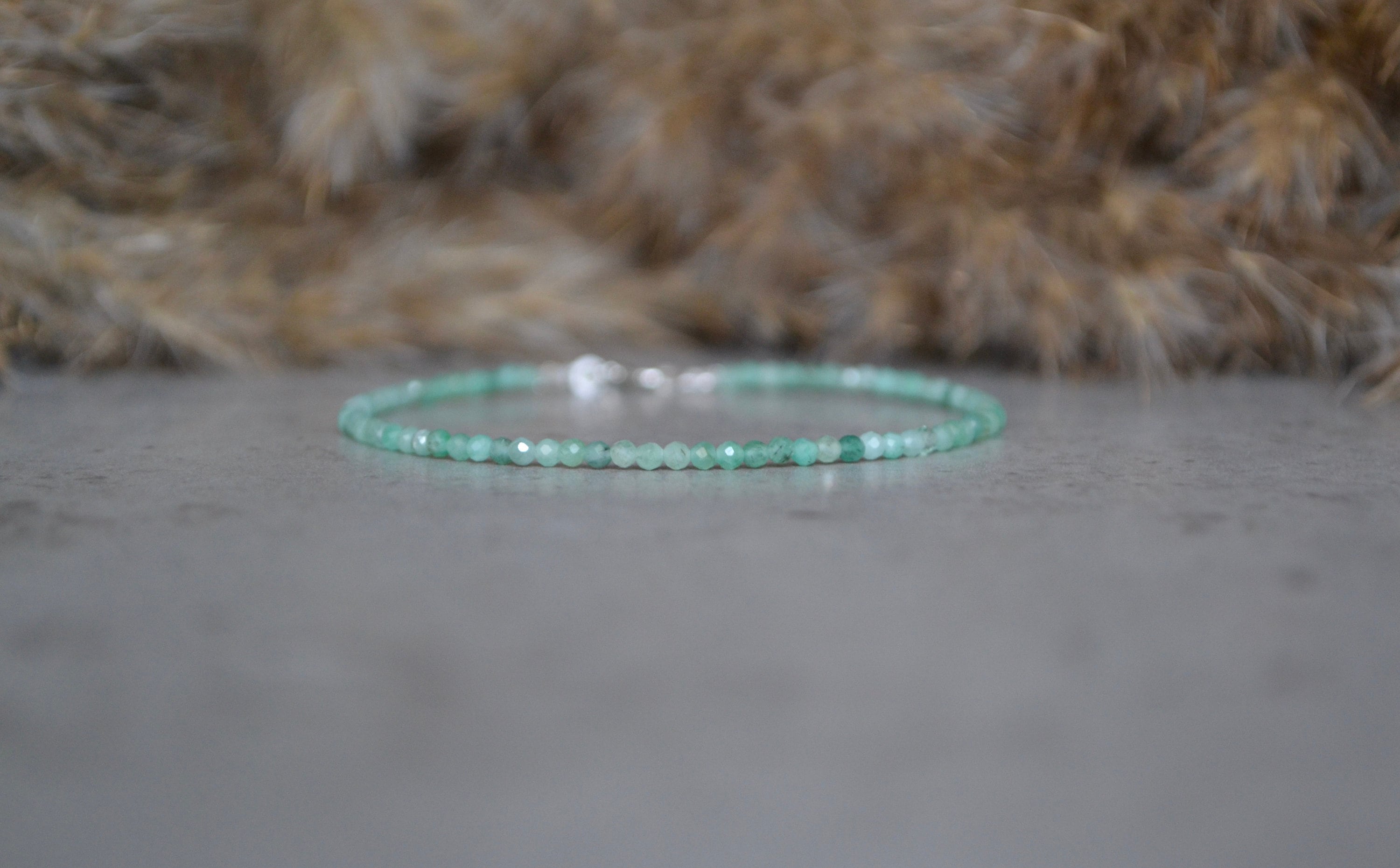 Columbian Emerald Bracelet, Raw Emerald Bracelet, Bracelet Femme, 2mm Bead Bracelet, Delicate Bracelet, May Birthstone, Bracelet For Women