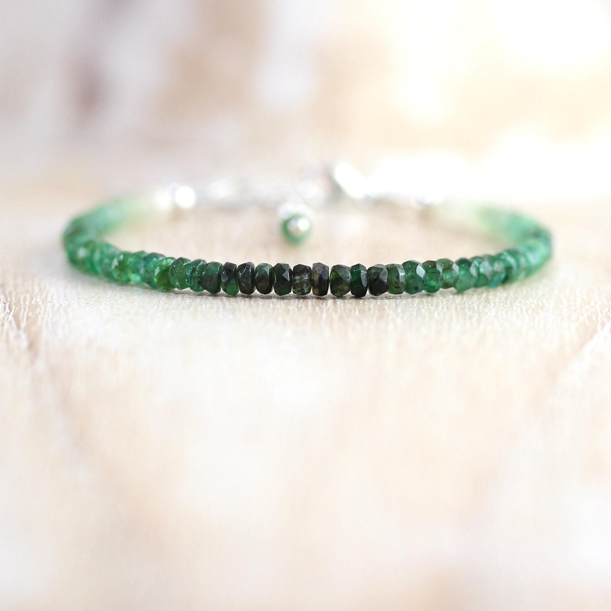 Emerald Dainty Bracelet In Sterling Silver, Gold Or Rose Gold Filled, Delicate Ombre Gemstone Bracelet, May Birthstone