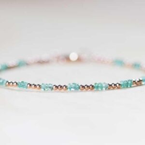Delicate Emerald Bracelet With Rose Gold Fill Or Sterling Silver, Skinny Zambian Emerald Beaded Jewelry, May Birthstone