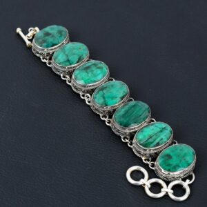 Faceted Zambian Emerald Bracelet: Handmade 925 Sterling Silver Adjustable Chain Faceted Zambian Emerald Bracelet: Handmade 925 Sterling Silver Adjustable Chain