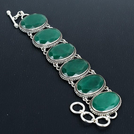 Faceted Zambian Emerald Bracelet: Handmade 925 Sterling Silver, Adjustable Faceted Zambian Emerald Bracelet: Handmade 925 Sterling Silver, Adjustable